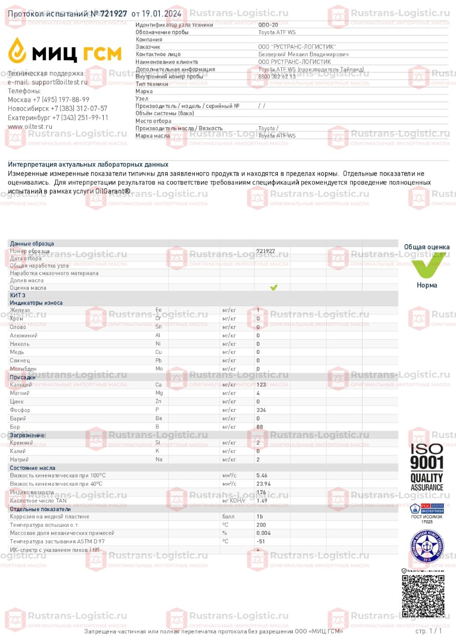 Протокол испытаний  МИЦ ГСМ № 721927 от 19.01.2024 (ТАИЛАНД)_page-0001.jpg