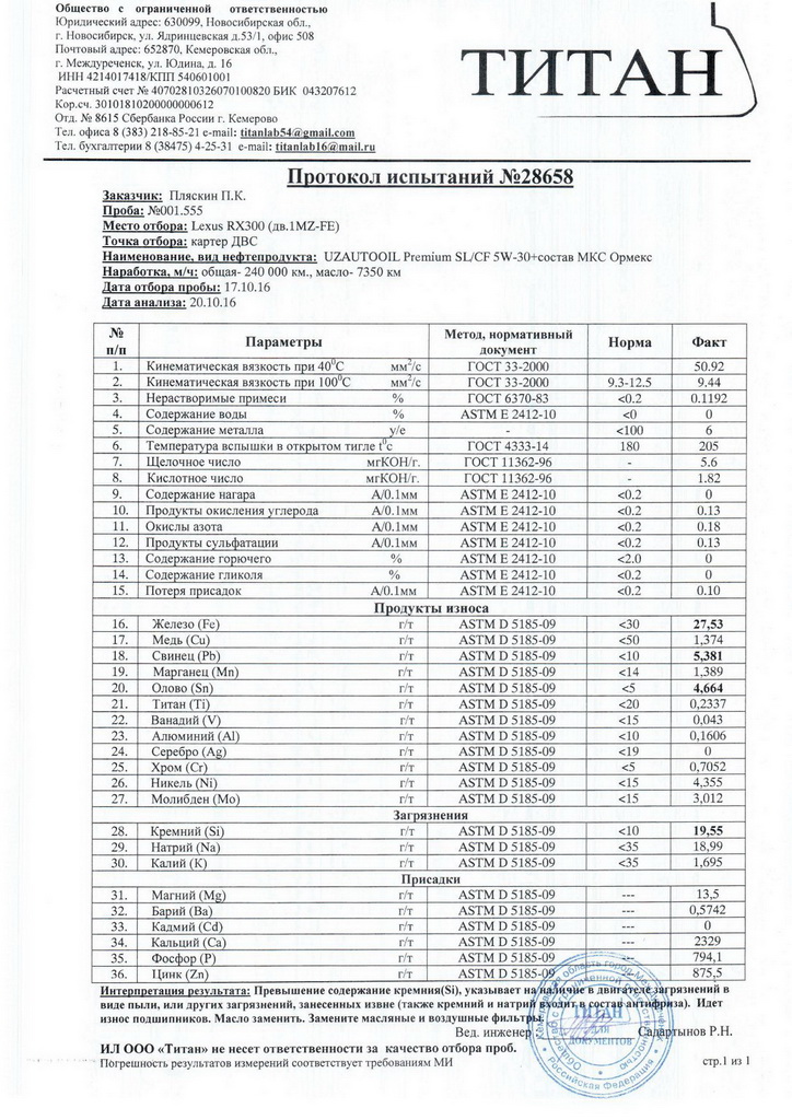 UZAUTOOIL Premium 5W-30 отработка на Lexus RX300 после 7 350 км _ 240000 км.jpg